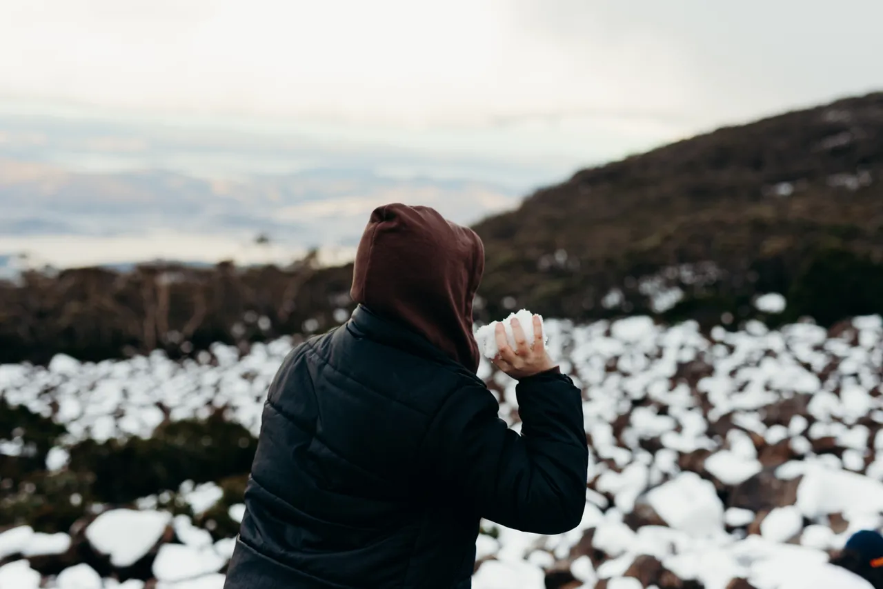 Snowball fight on kunanyi / Mount Wellington