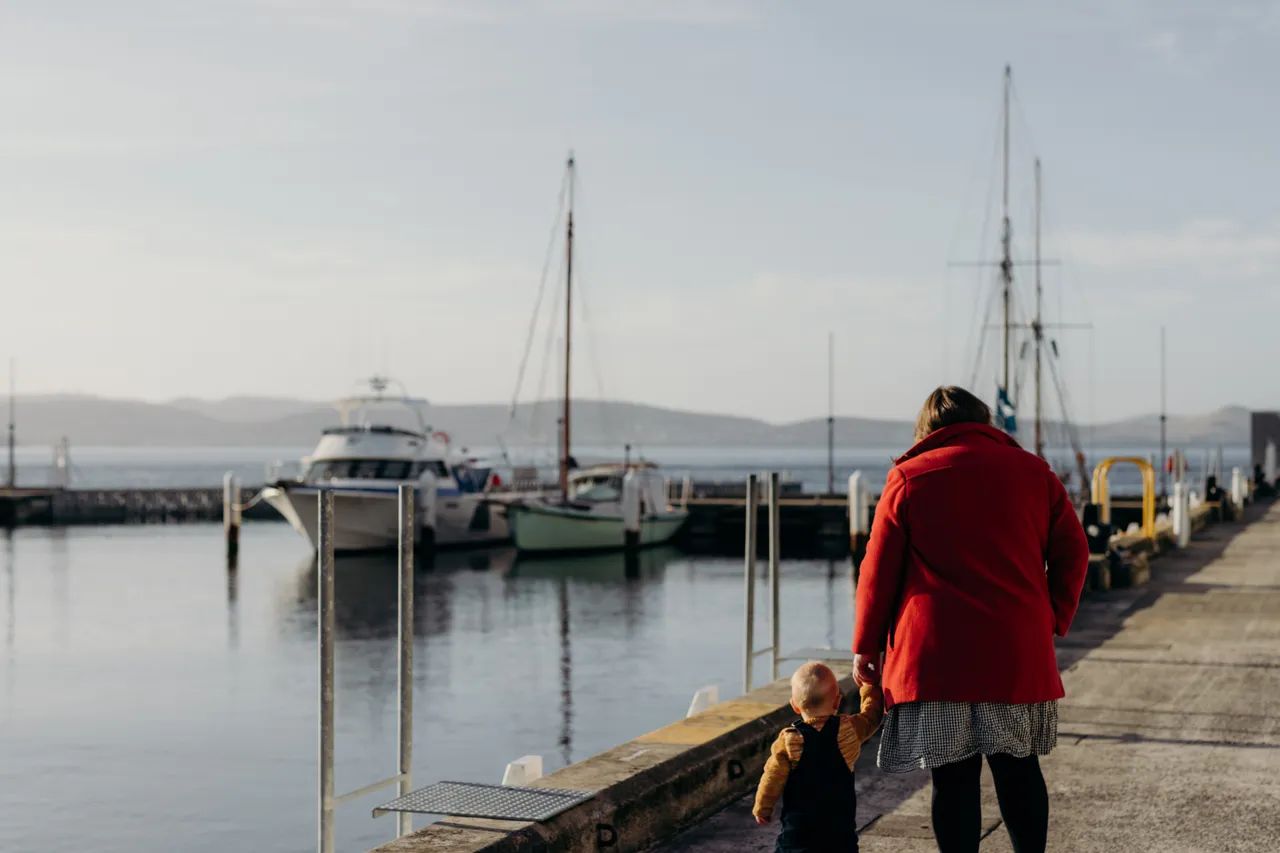 Woman and Child on the Hobart Waterfront
