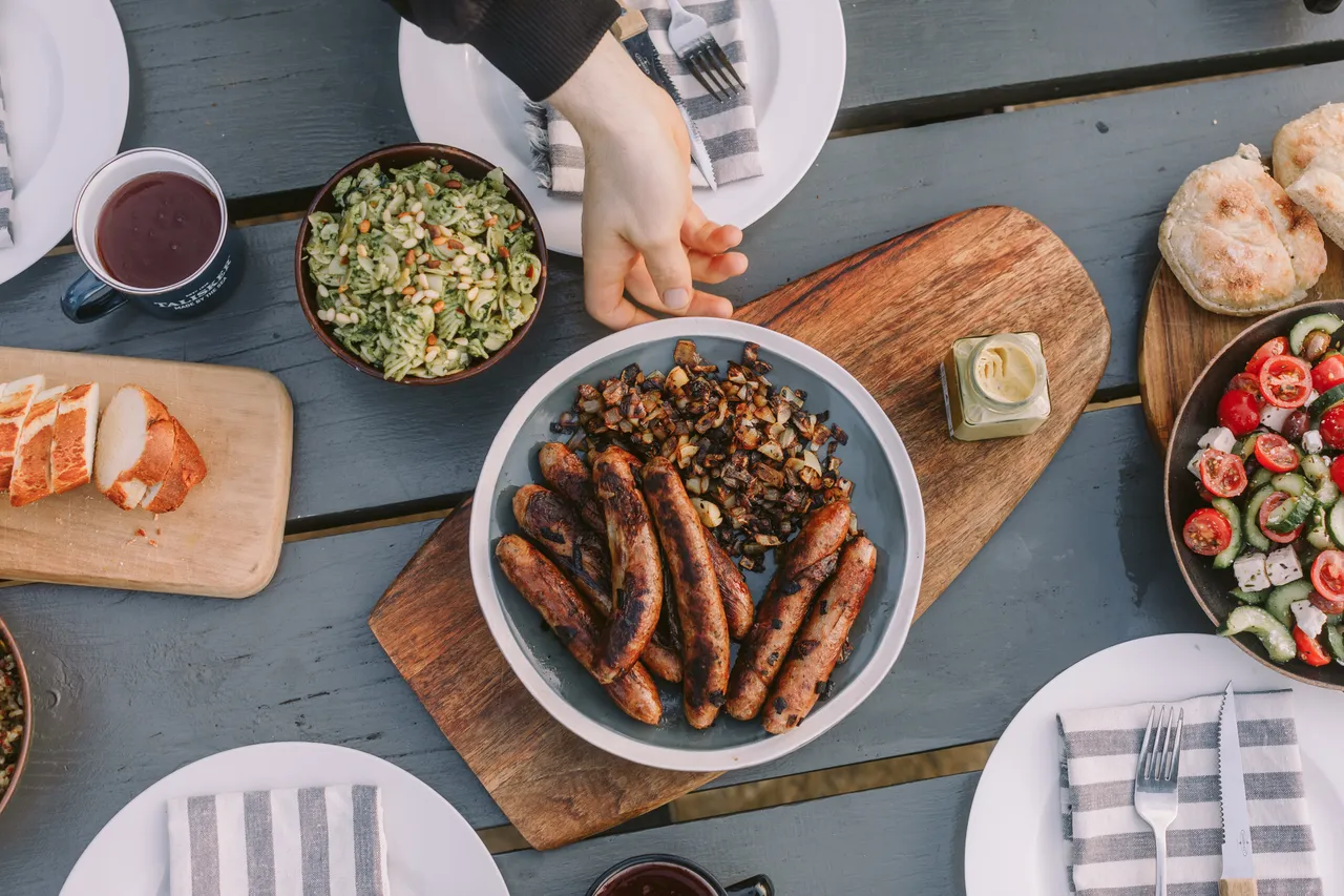 Wallaby Sausages on Picnic Table