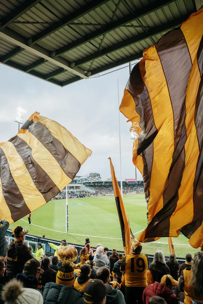 Tasmanian Partner Toolkit - Waving Hawks Flags at UTAS Stadium
