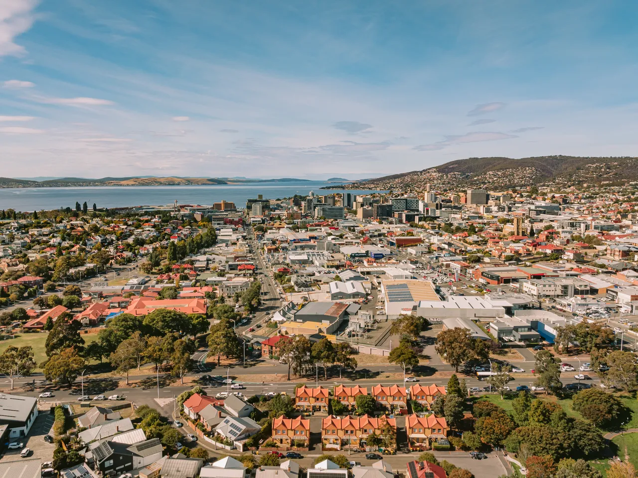 Aerial Shot Towards Hobart CBD and Waterfront