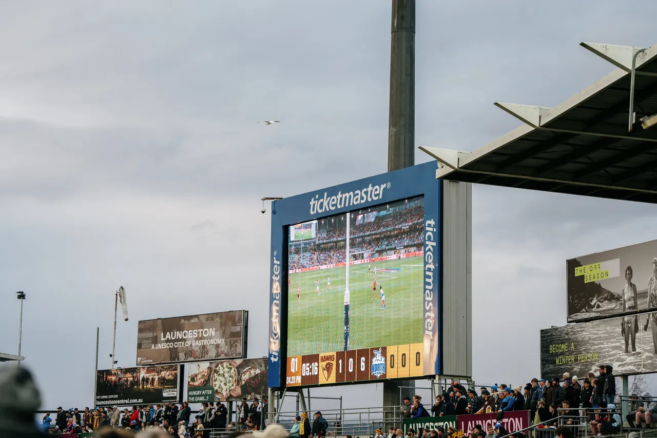Scoreboard at UTAS Stadium