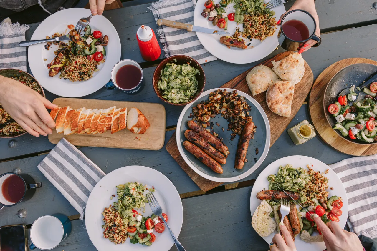 Sausages on Picnic Table
