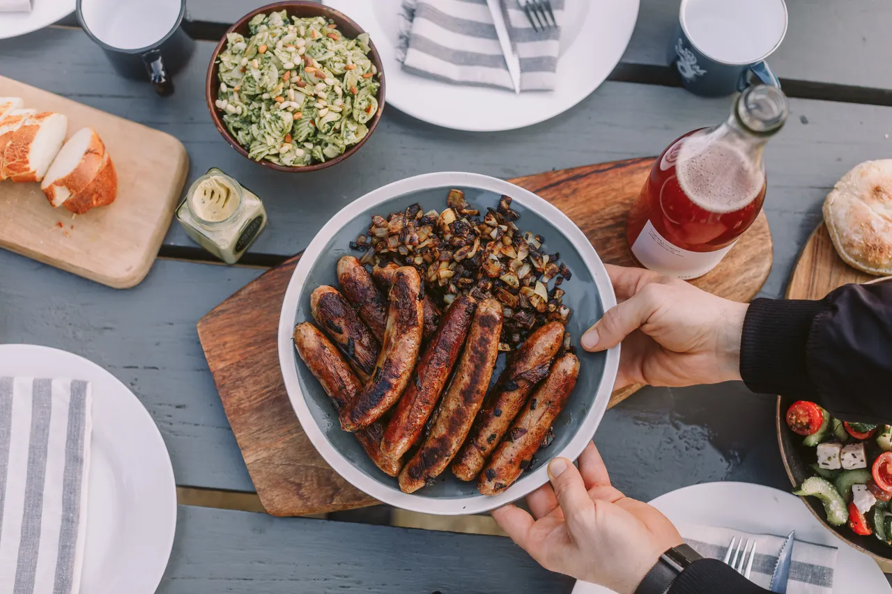 Sausages on Picnic Table