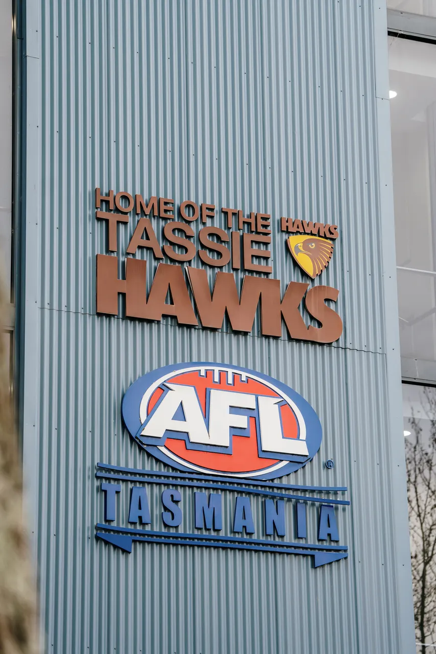 Home of the Tassie Hawks Sign at UTAS Stadium