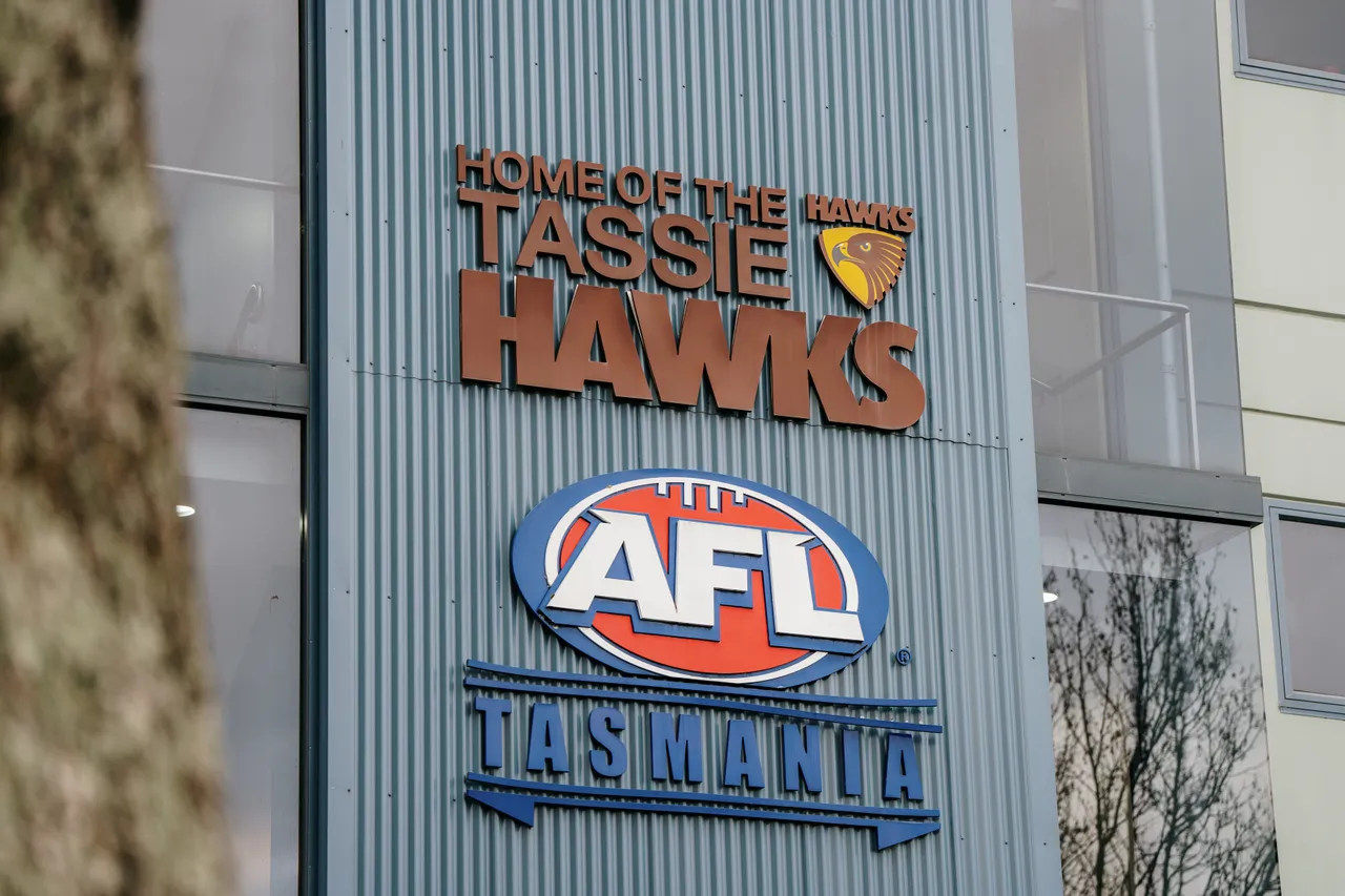 Home of the Tassie Hawks Sign at UTAS Stadium