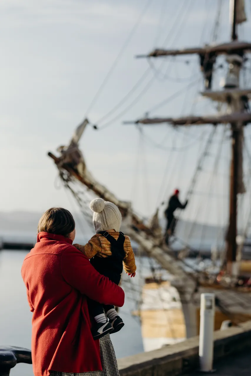 Woman and Child on the Hobart Waterfront