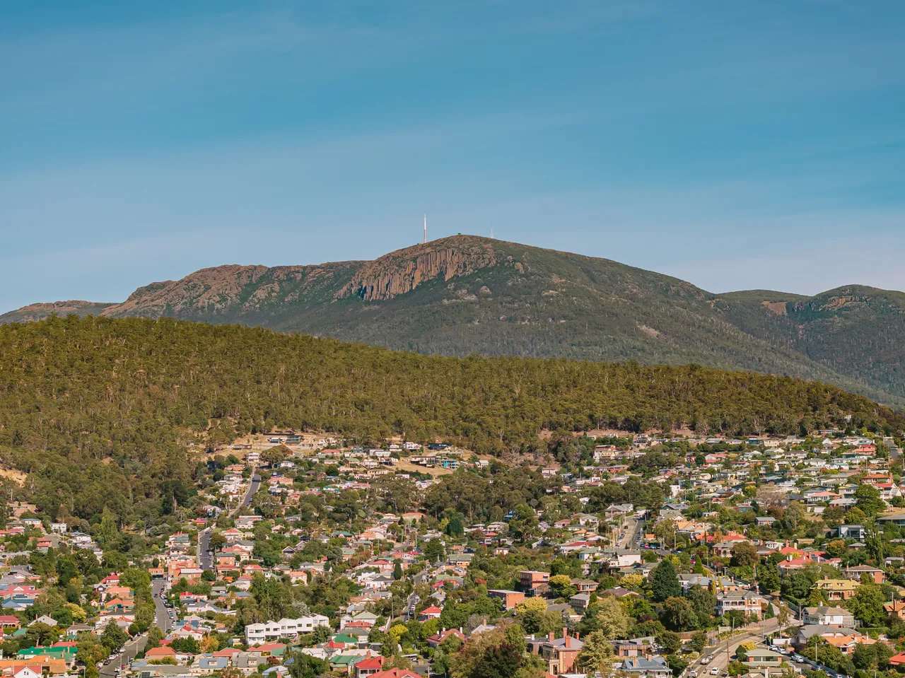 Aerial Shot Towards Mount Stuart and Kunanyi