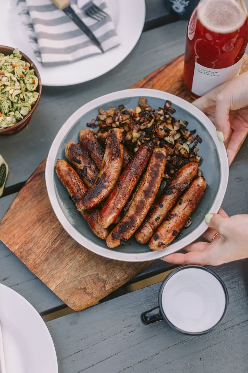 Sausages on Picnic Table
