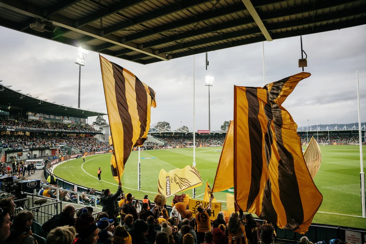 Utas Flag Tasmanian Partner Toolkit - Waving Hawks Flags at UTAS Stadium