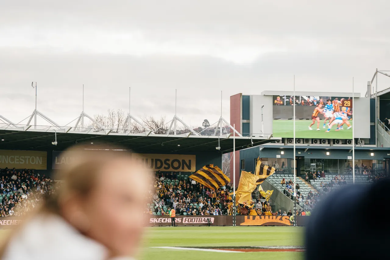 Waving Hawks Flags at UTAS Stadium