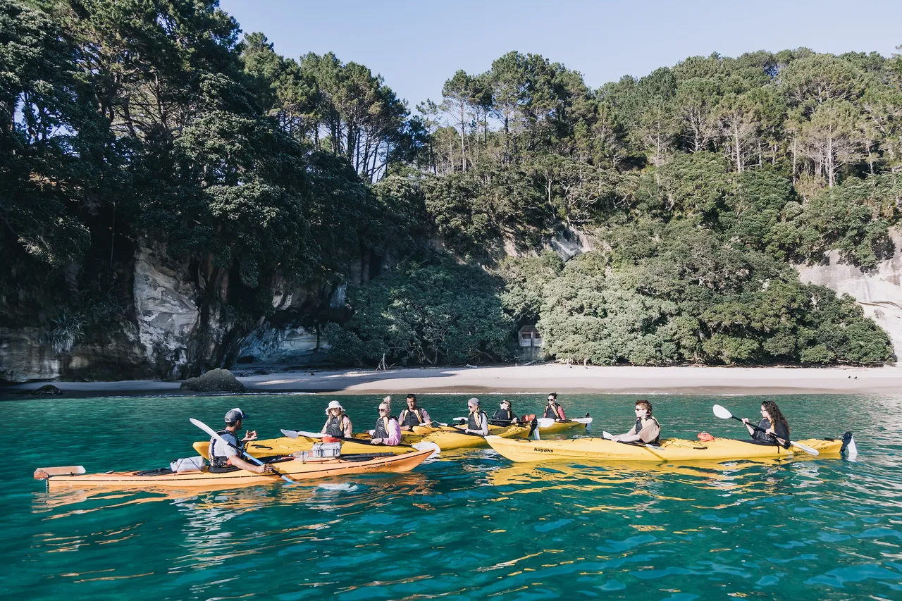 Cathedral Cove kayaks sunrise 148