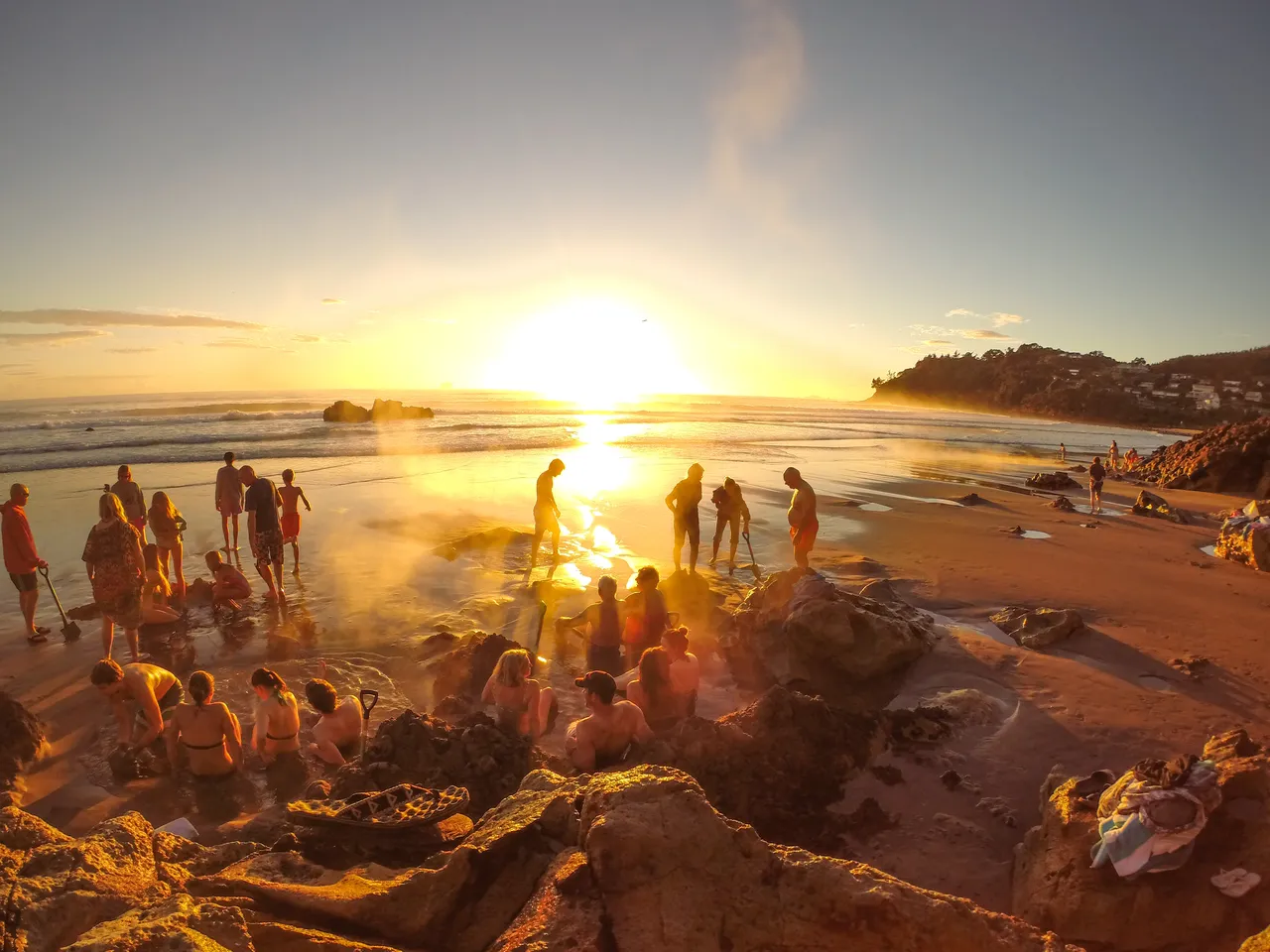 Sun bathing at Hot water Beach.