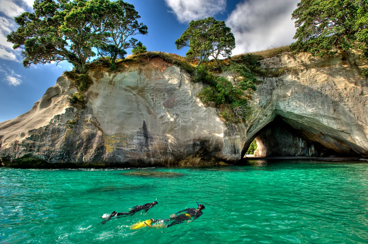 Snokelling in the marine reserve at Cathedral Cove.