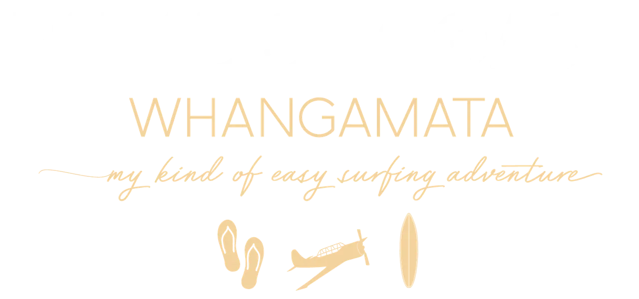 Paradise Coast - Whangamata - PRINT - Logo Surfing adventure white orange