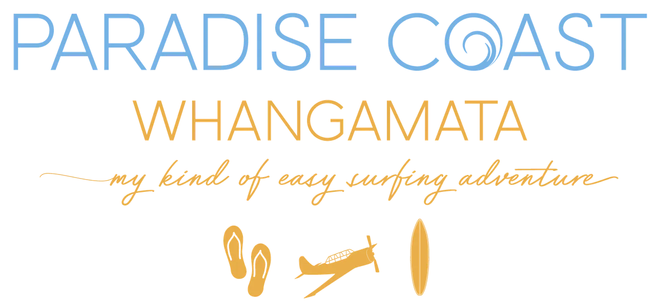 Paradise Coast - Whangamata - PRINT - Logo Surfing adventure colour