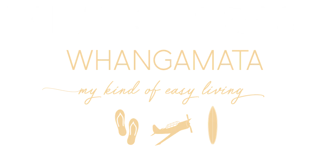 Paradise Coast - Whangamata - PRINT - Logo Easy living white orange