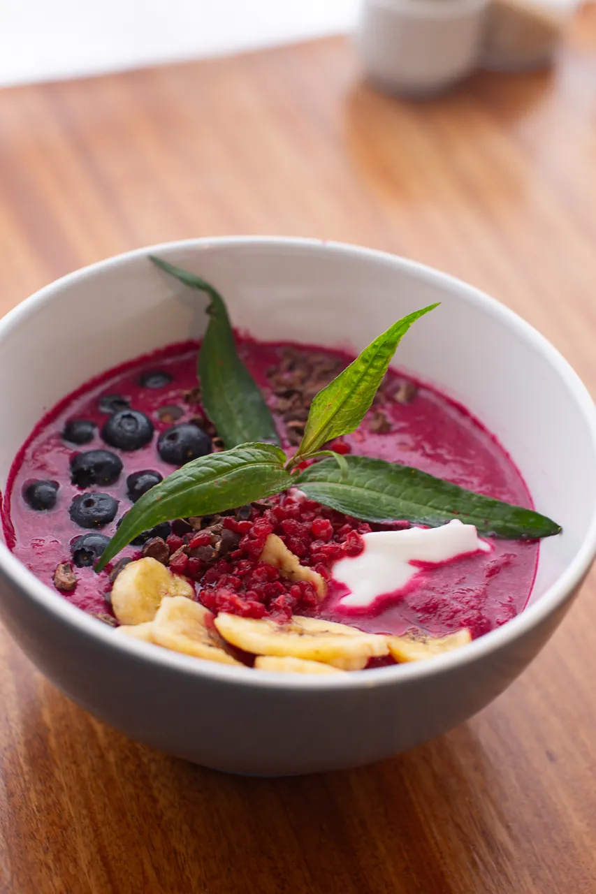 Waiomu Beach Cafe Beetroot raspberry smoothie bowl