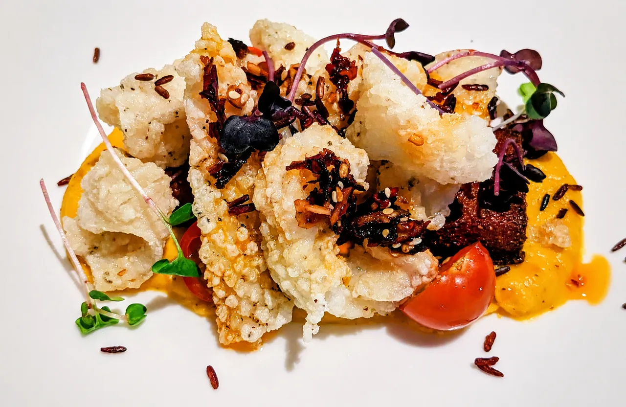 Kaizen Calamari with Pumpkin waasabi puree