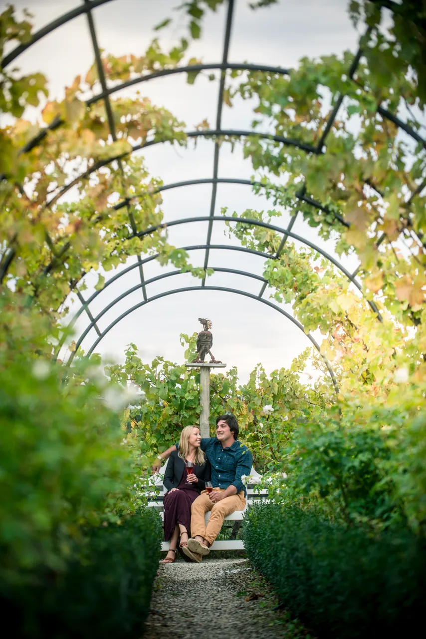 Couple in gardens at Hans Herzog Estate
