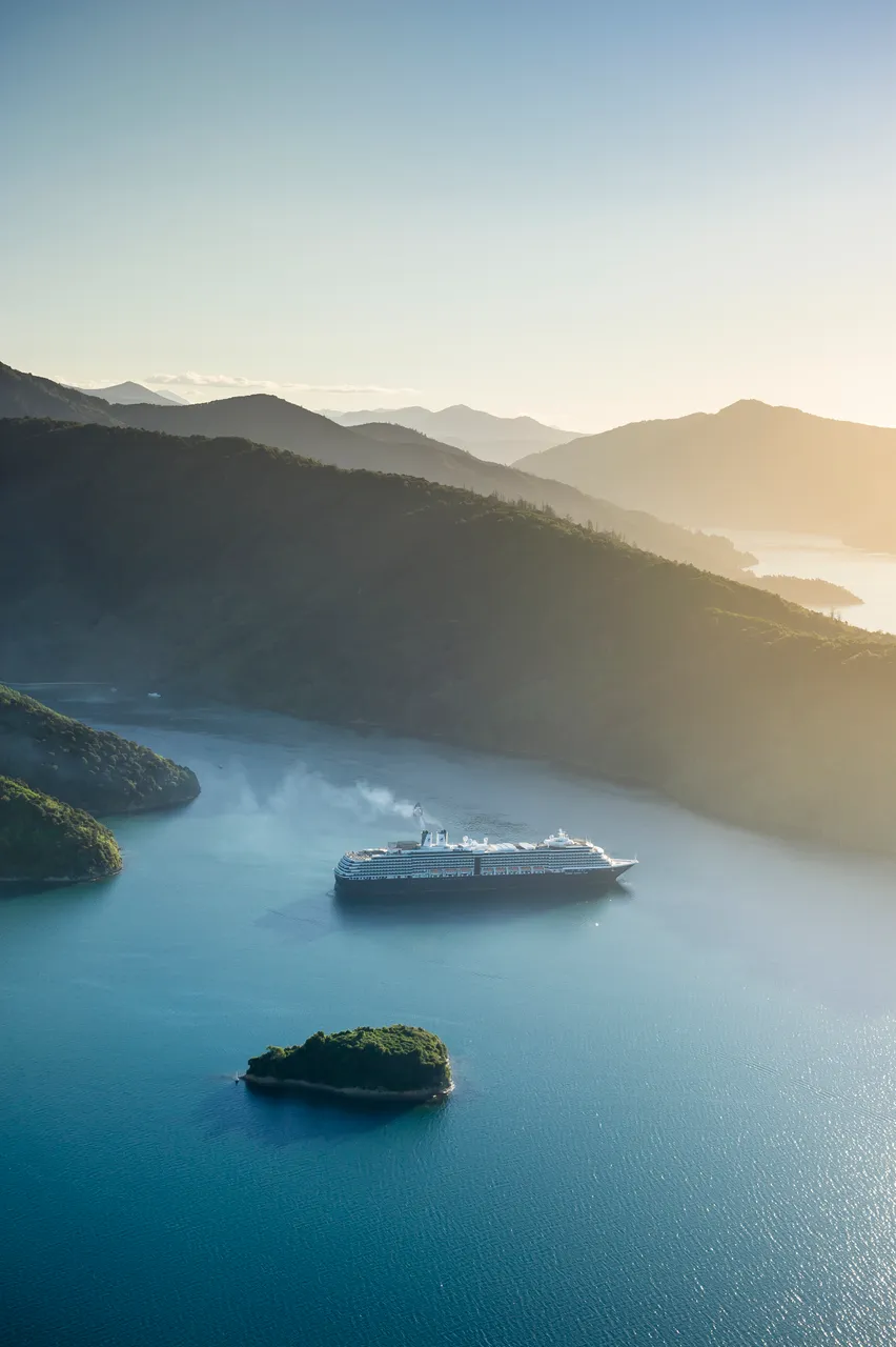View over Queen Charlotte Sound with vessel