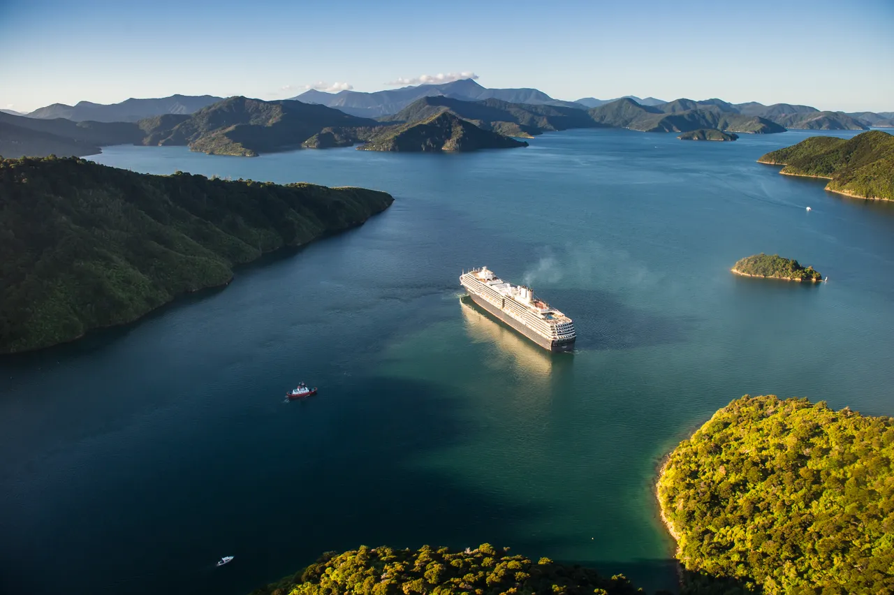 View over Queen Charlotte Sound with vessel