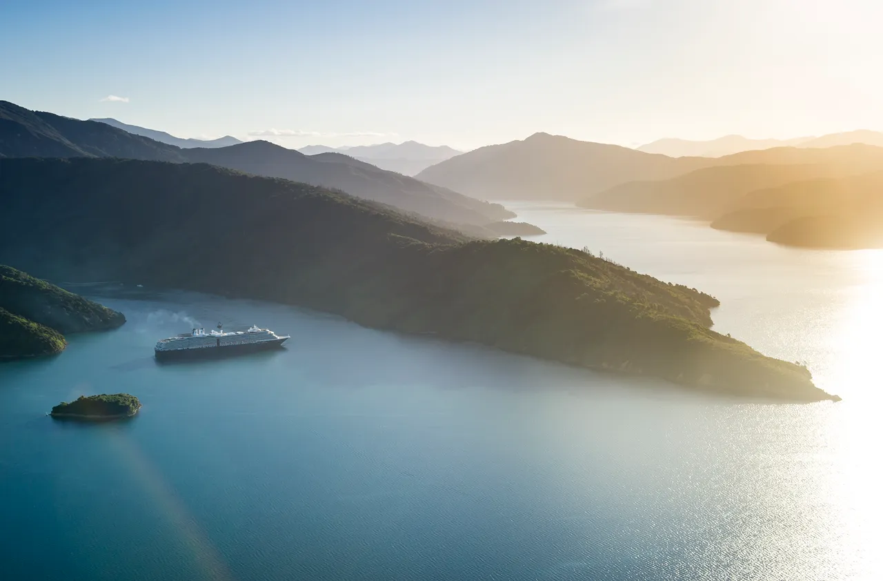 View over Queen Charlotte Sound with vessel