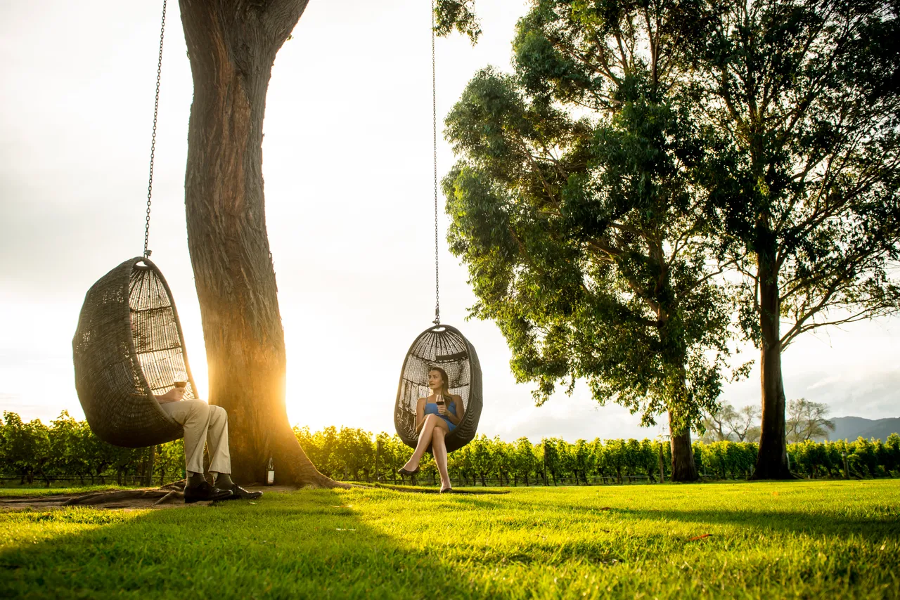 Couple at Cloudy Bay winery at sunset