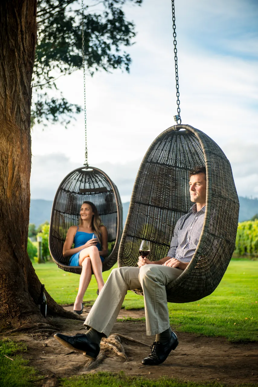 Couple at Cloudy Bay winery at sunset