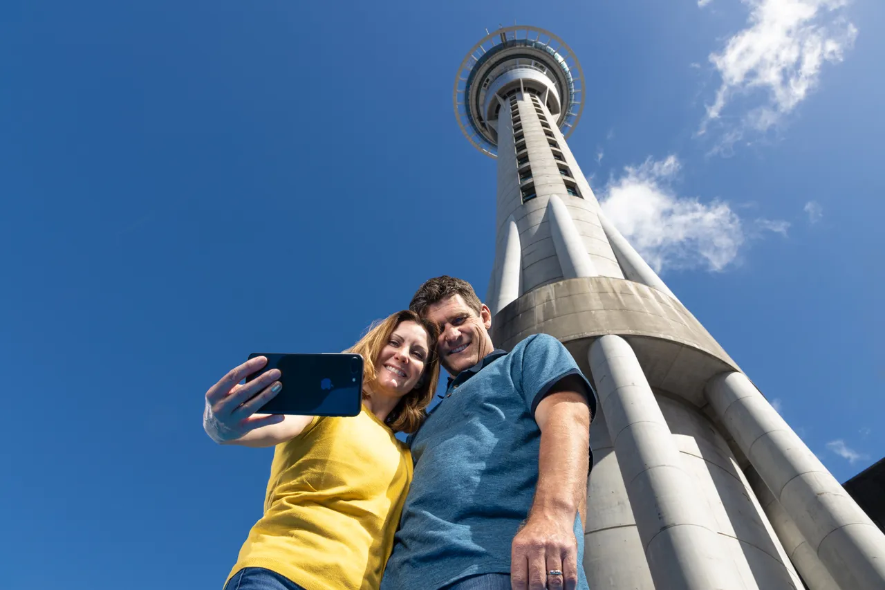 Selfie at the Sky Tower - Auckland Explorer Bus