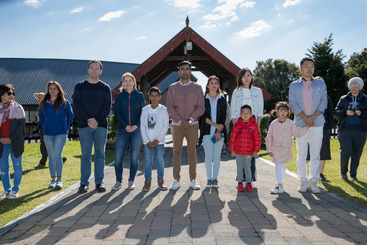 Visitor group at Te Puia marae welcome