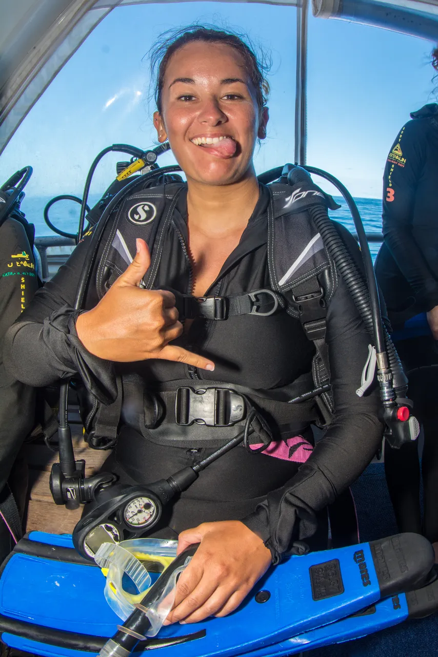 European female solo shot inside the AquaQuest Vessel