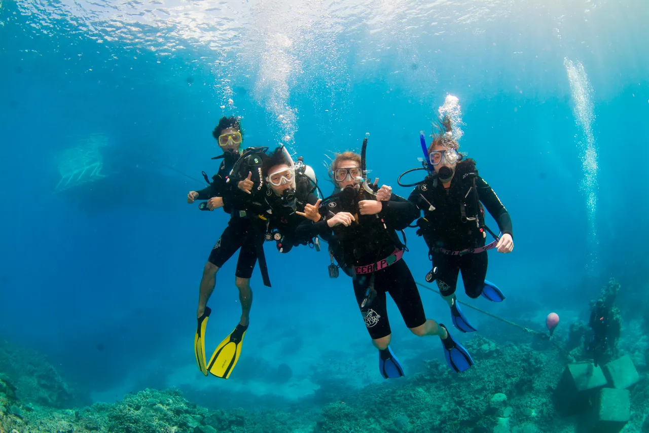 Divers group photo underwater