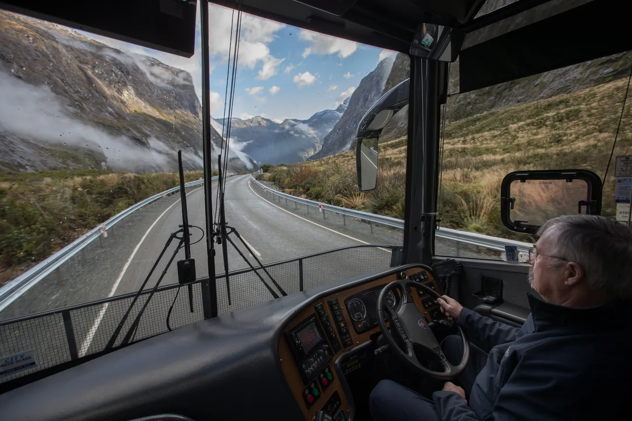 Tour bus front area interior