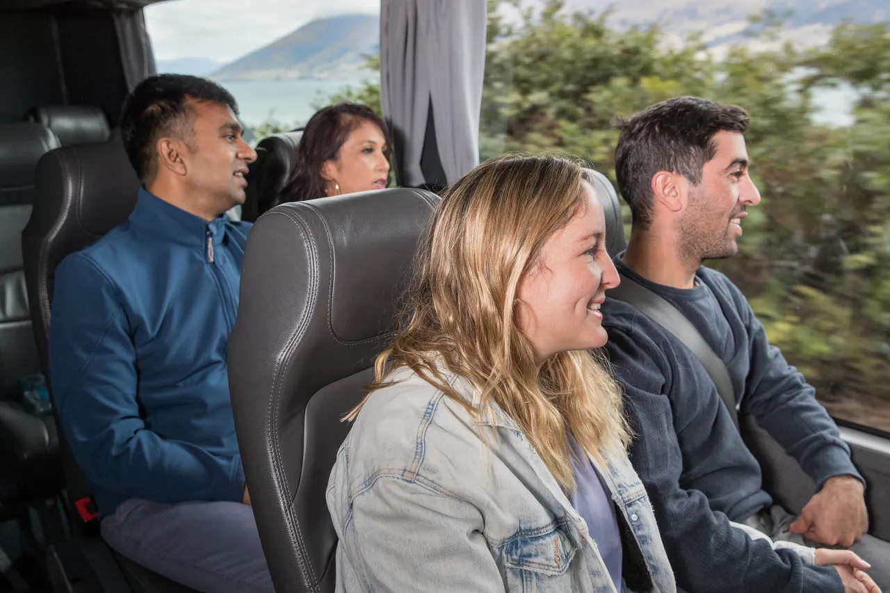 Tour group inside the GreatSights bus