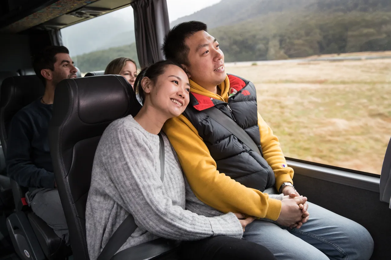 Chinese couple inside the GreatSights bus