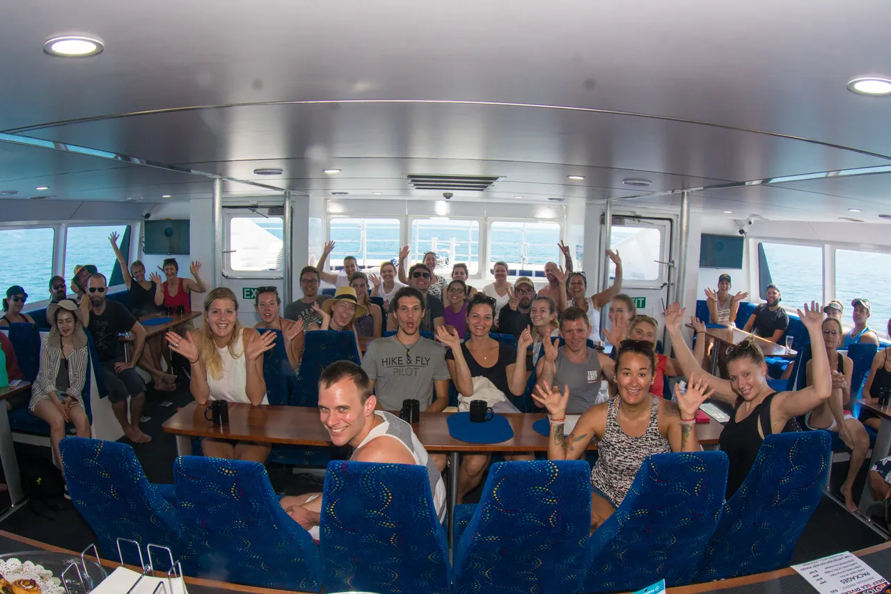 Group photo inside the SeaQuest Vessel