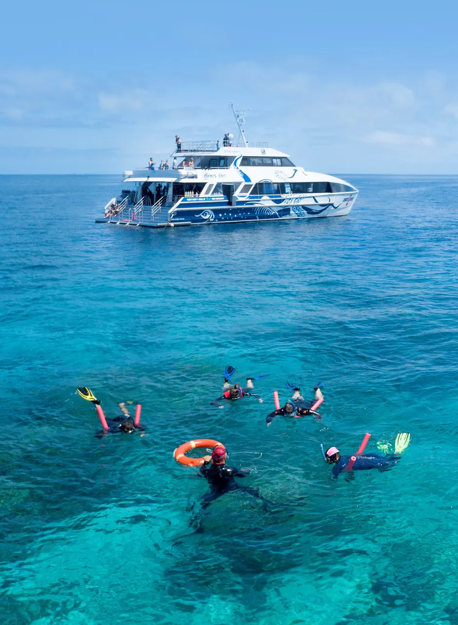 Snorkeling group near the AquaQuest vessel