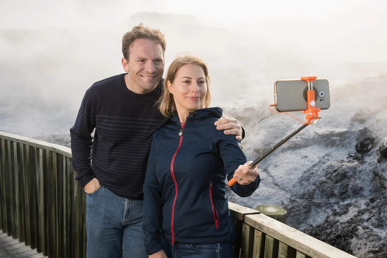 European couple taking selfie at Te Puia
