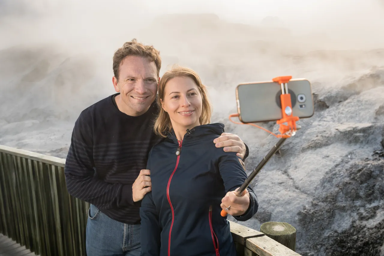 European couple taking selfie at Te Puia