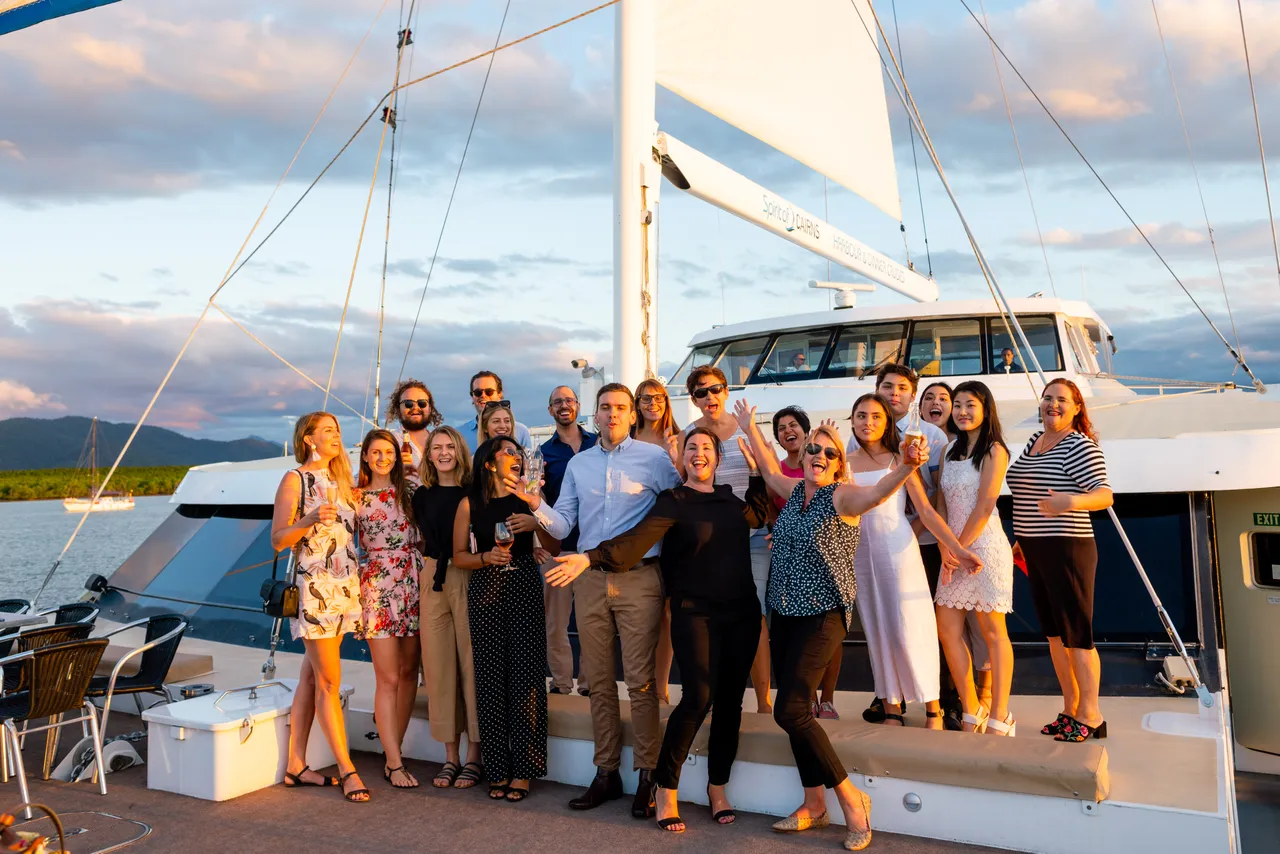 Group photo on the sundeck of Spirit of Cairns