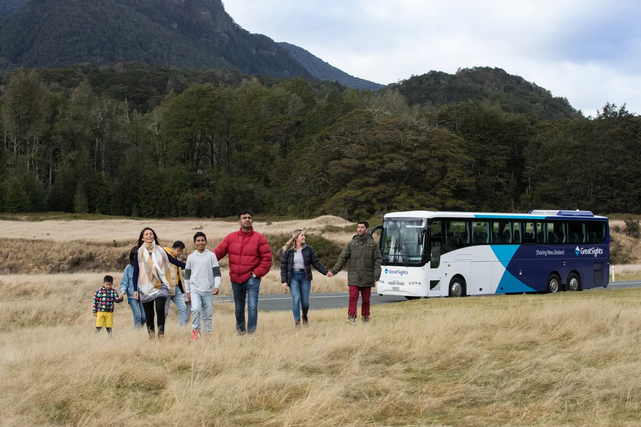 Departing GreatSights Coach at Eglinton Valley
