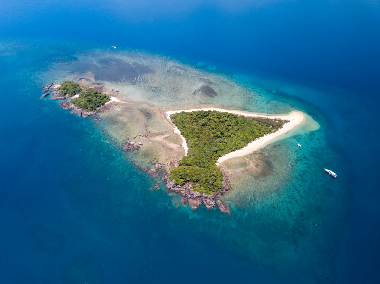 Aerial view of Normanby Island in the Frankland Islands National Park