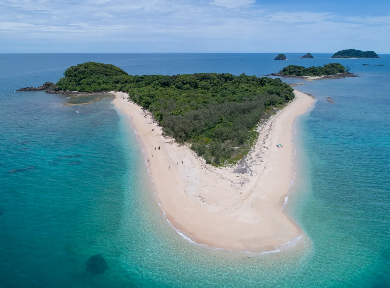 Aerial view of Normanby Island in the Frankland Islands Regional Park
