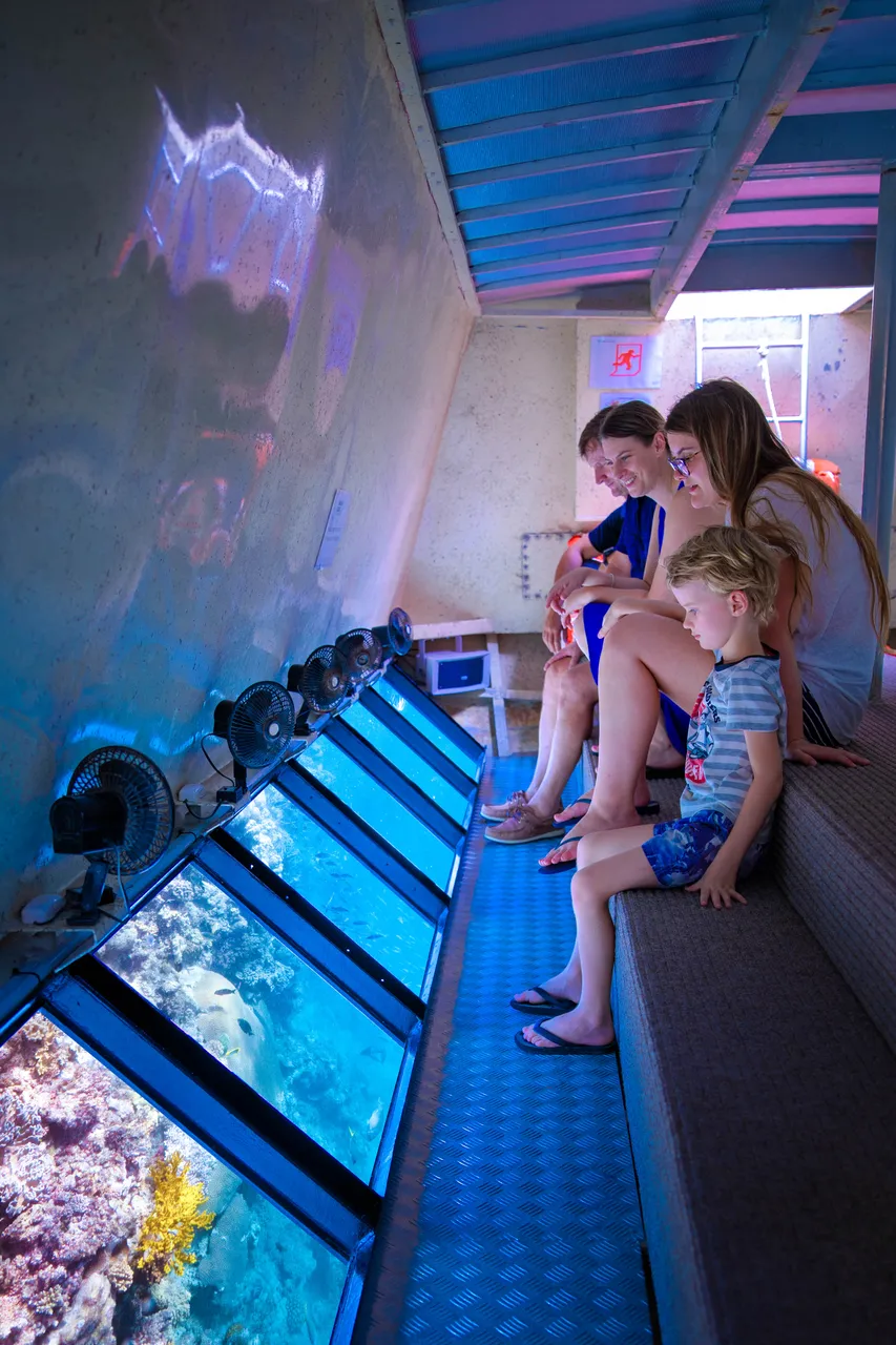 Family inside the semi-submersible, Frankland Islands Reef Cruises