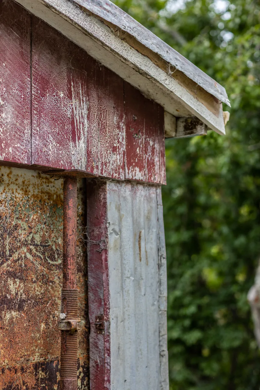 A weathered shed is made of many textures in Kohukohu