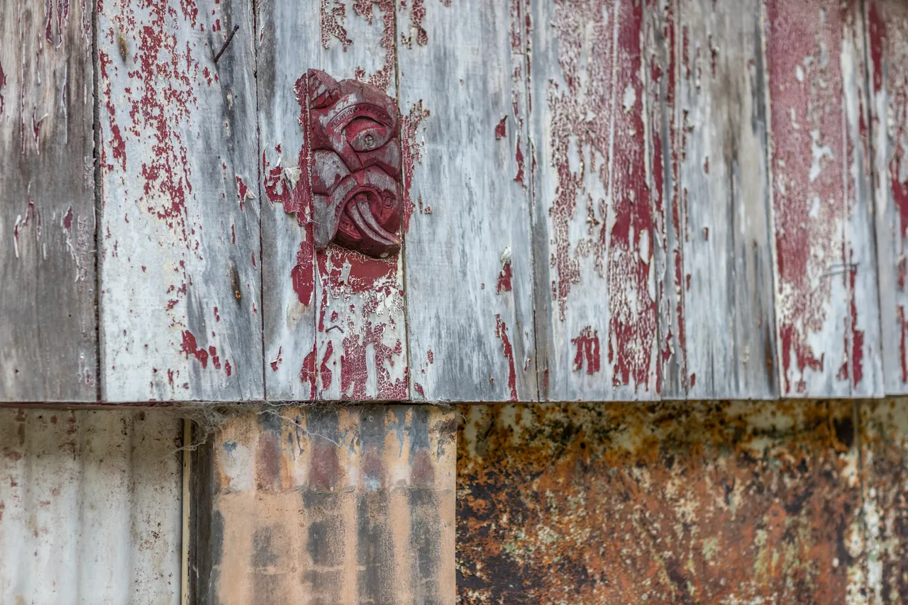 A weathered shed is made of many textures in Kohukohu