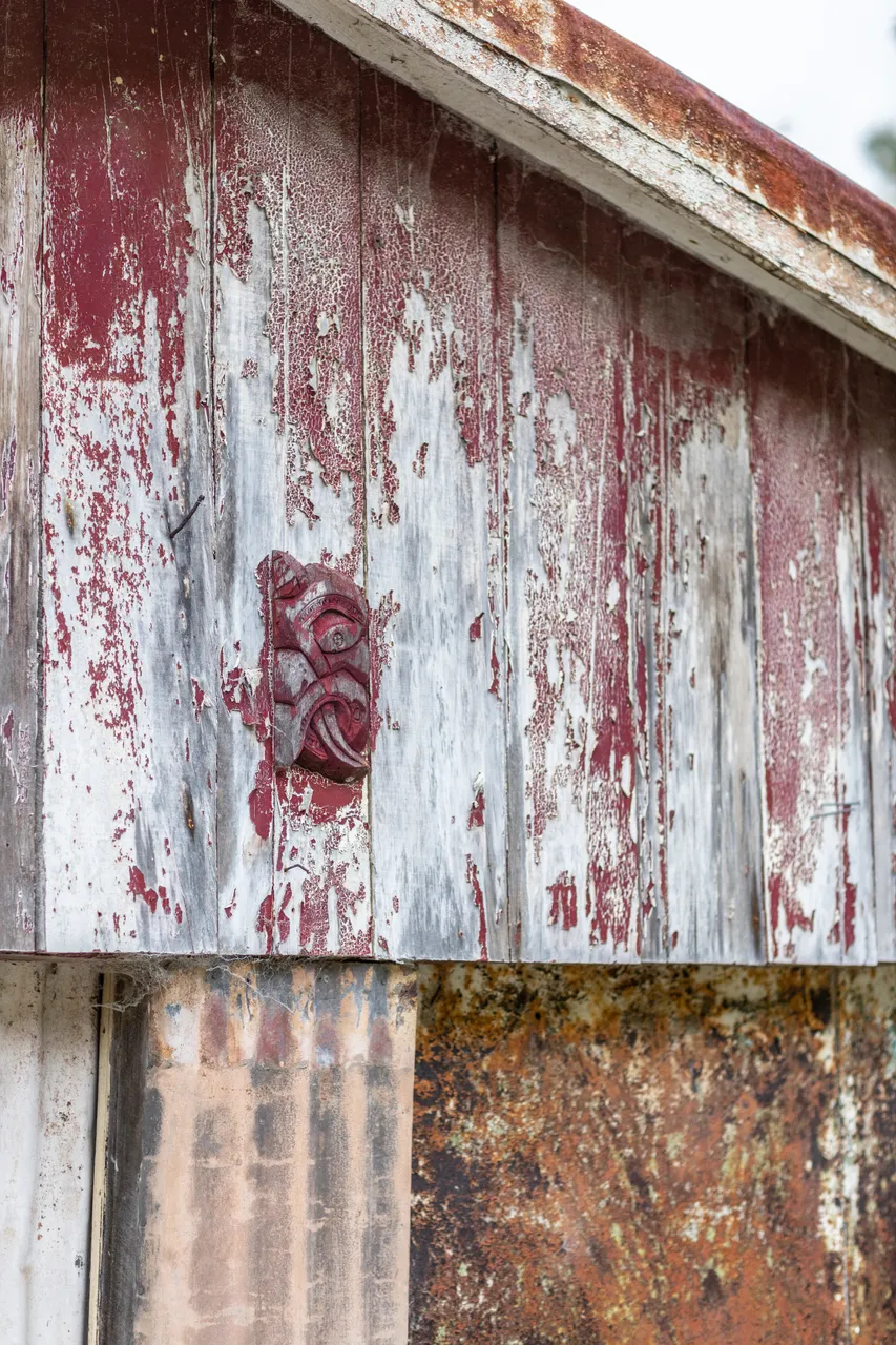 A weathered shed is made of many textures in Kohukohu