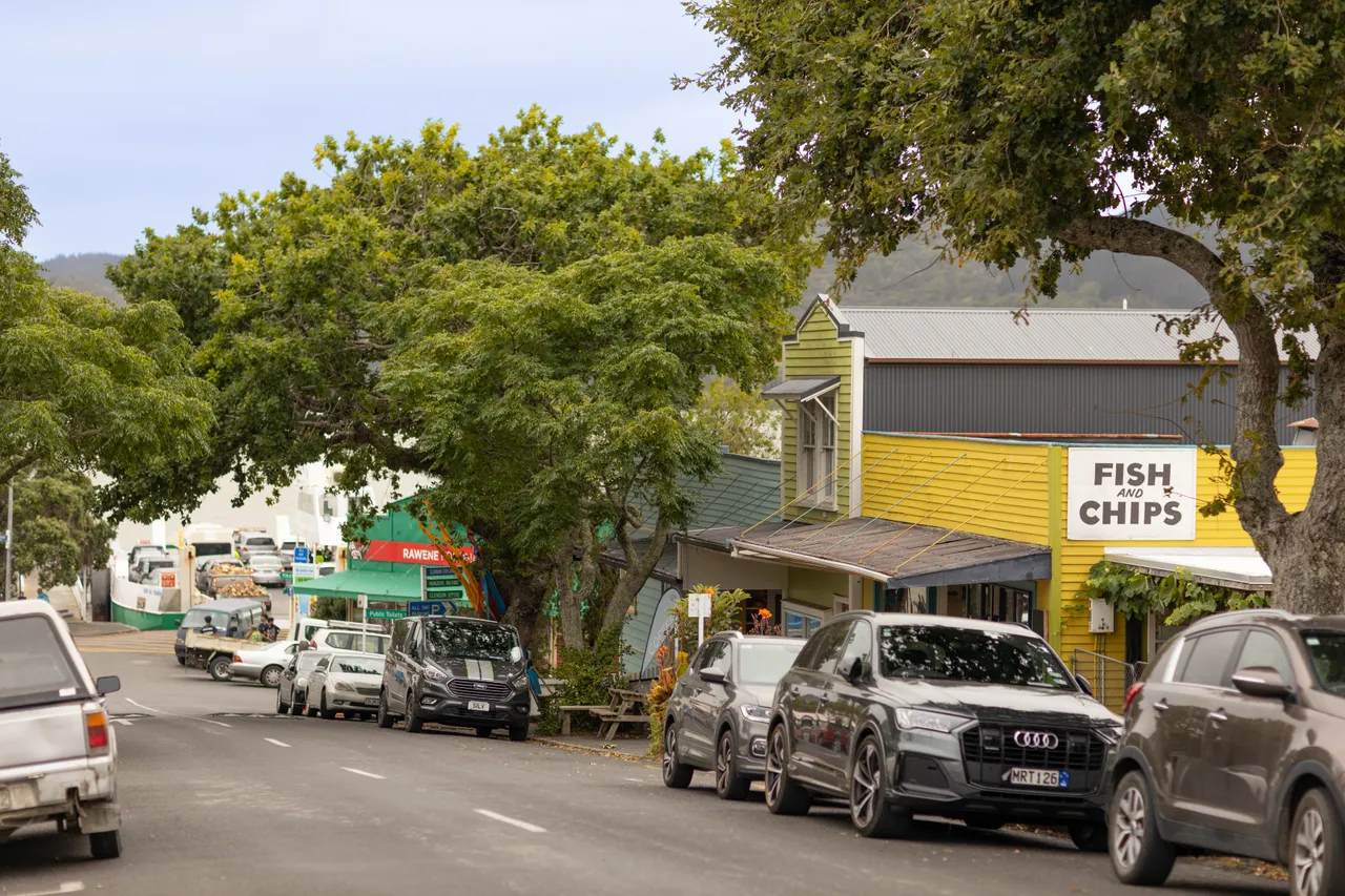 View down Parnell Street towards the ferry landing in Rawene
