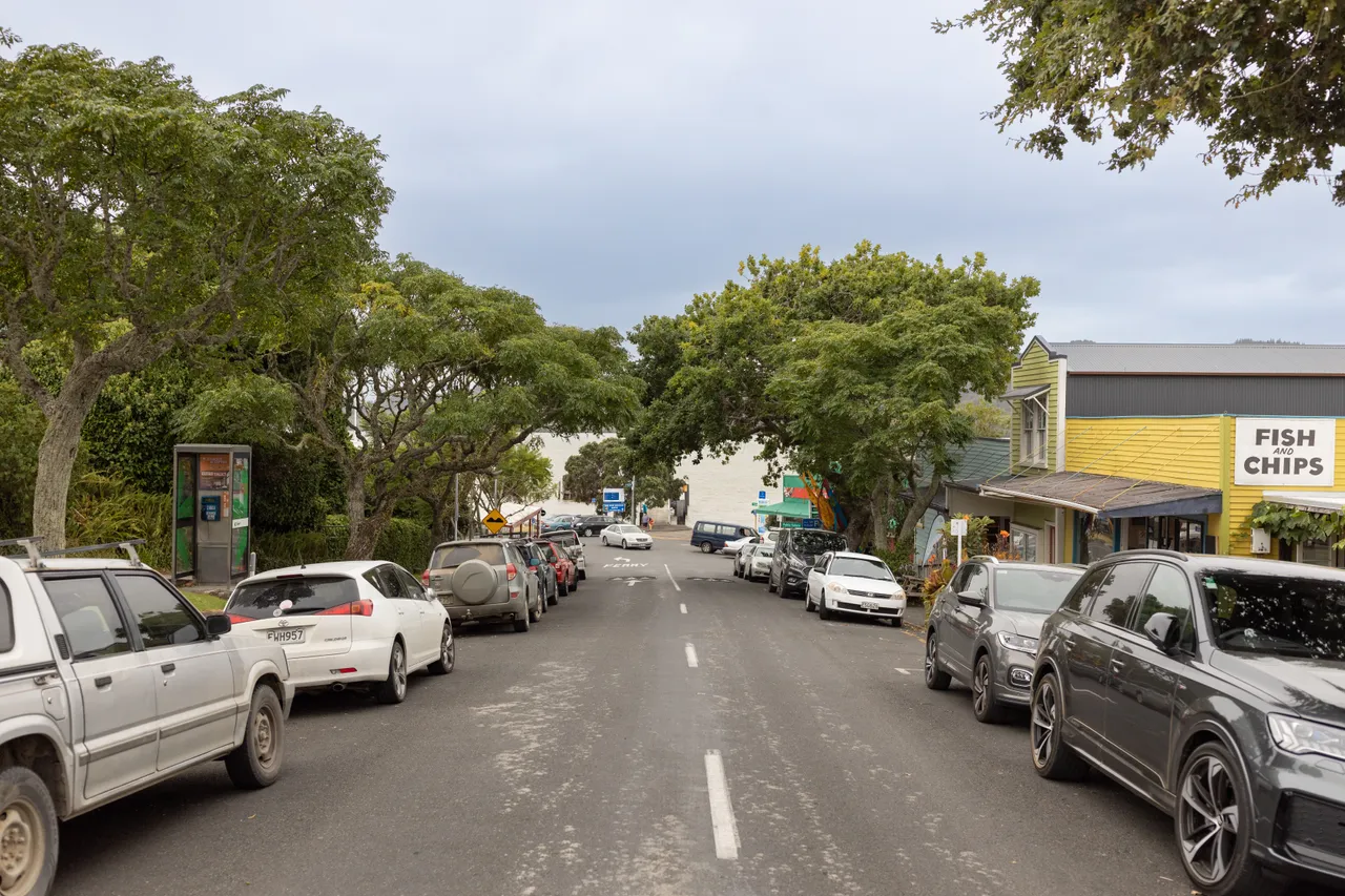 View down Parnell Street towards the ferry landing in Rawene